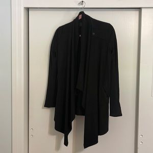 Black suede feel long cardigan with snap wrap feature